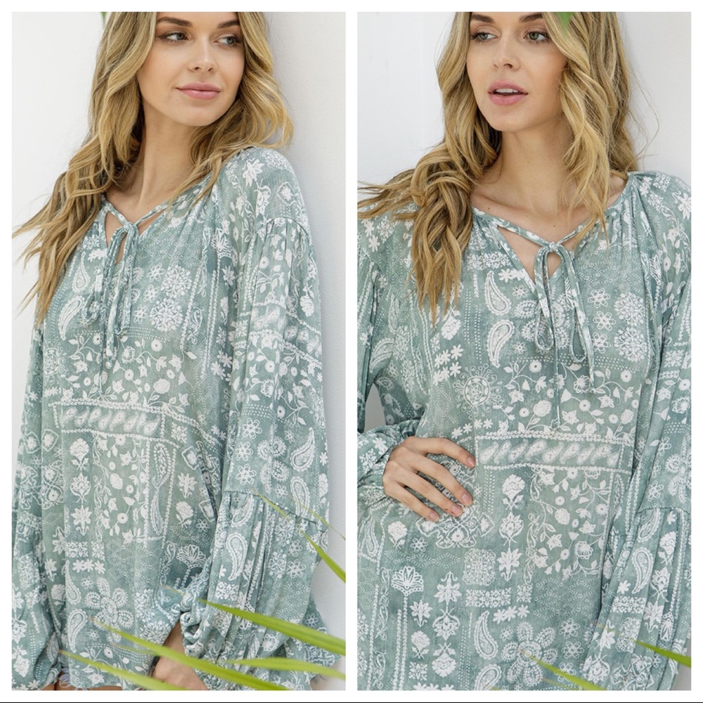 38 Bohemian Paisley Woven Stylish Tunic Top - Picture 2 of 5